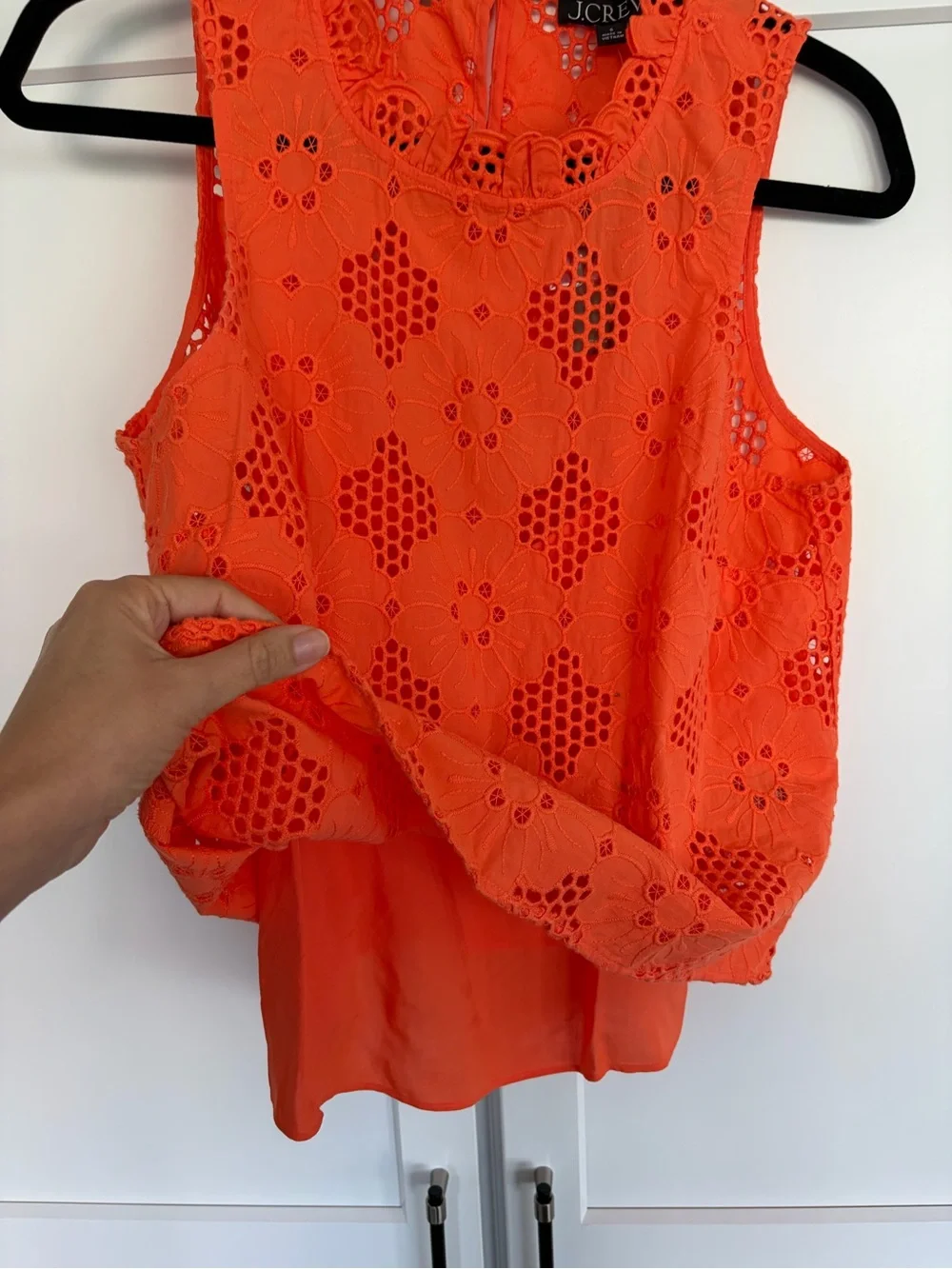 J. Crew Orange Eyelet Lace Sleeveless Shell Top